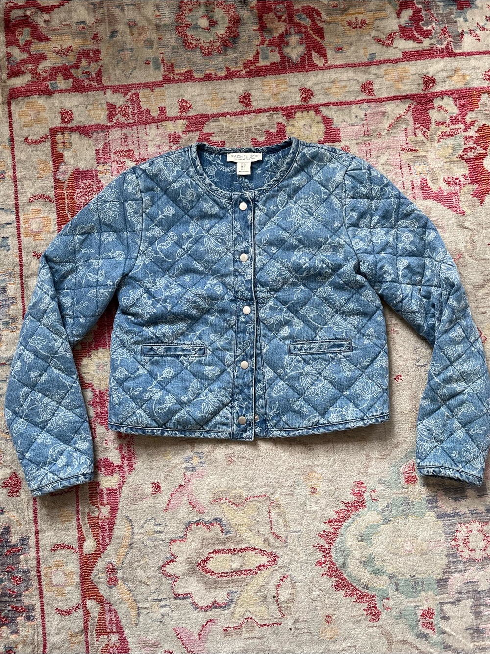 Rachel Zoe denim floral quilted jacket